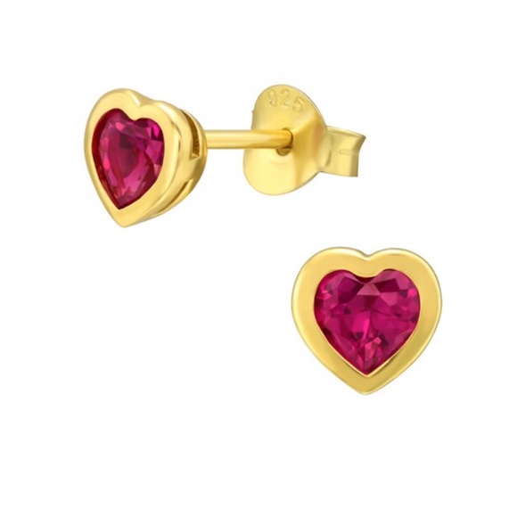 14K Gold heart genuine Ruby earrings - Picture 2 of 4